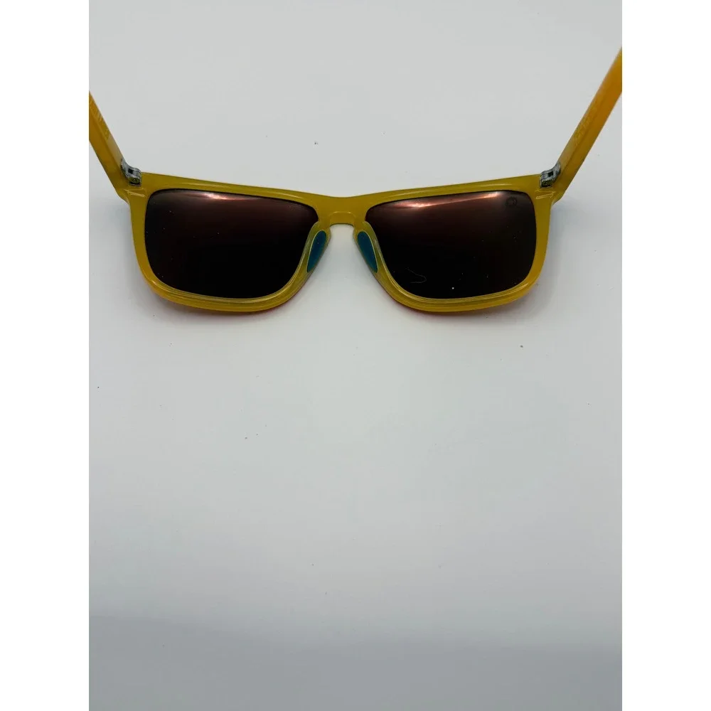 Knockaround Sunglasses Yellow Orange Frame Mirror Lens Logo K‎ on Lens